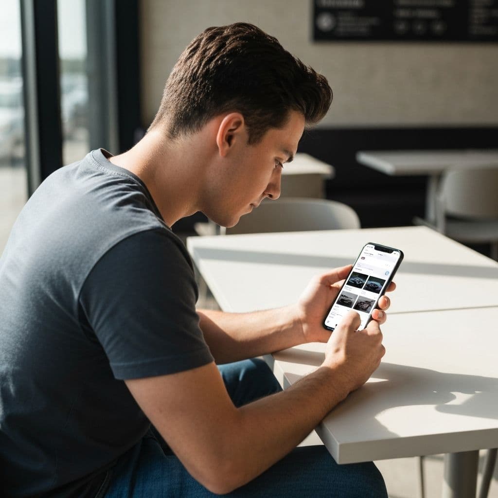 Person bidding on car auction from their phone